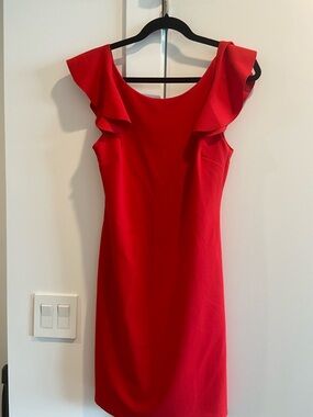 NanaMacs Red Ruffle Cap Sleeve Midi Dress